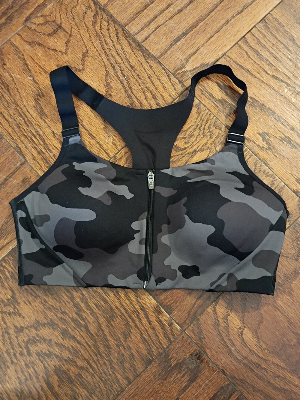 All In Motion Black Gray High Support Front Zip Racerback Sports Bra Size 36B